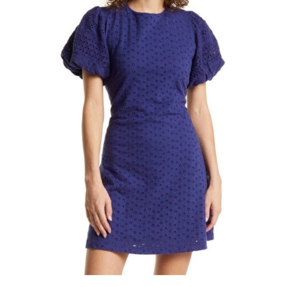 Free People Royal Blue Eyelet Puff Sleeve Mini Dress